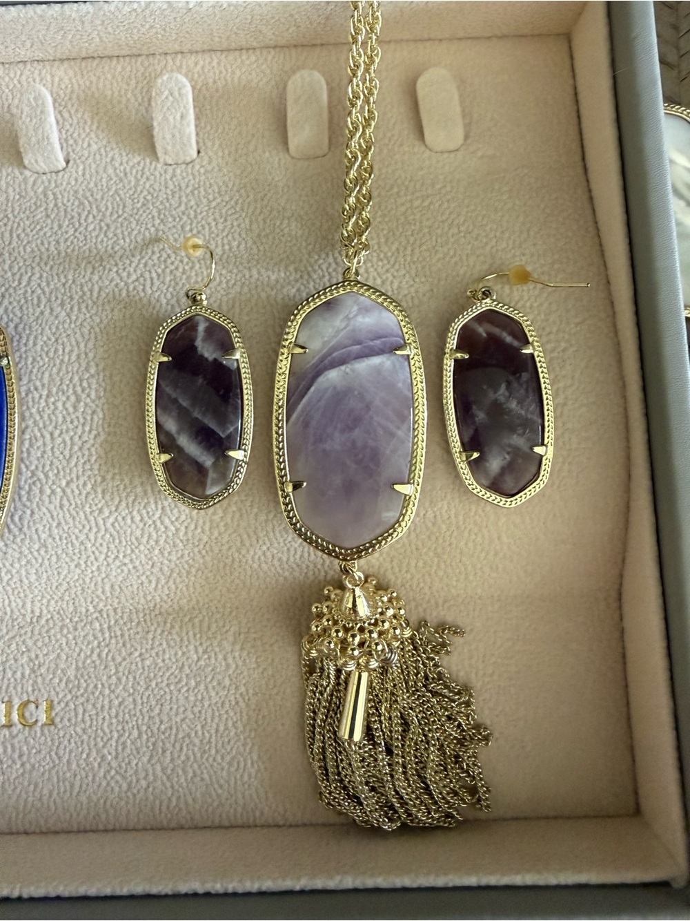 Kendra Scott Purple Stone Gold-Tone Tassel Necklace with Matching Earrings